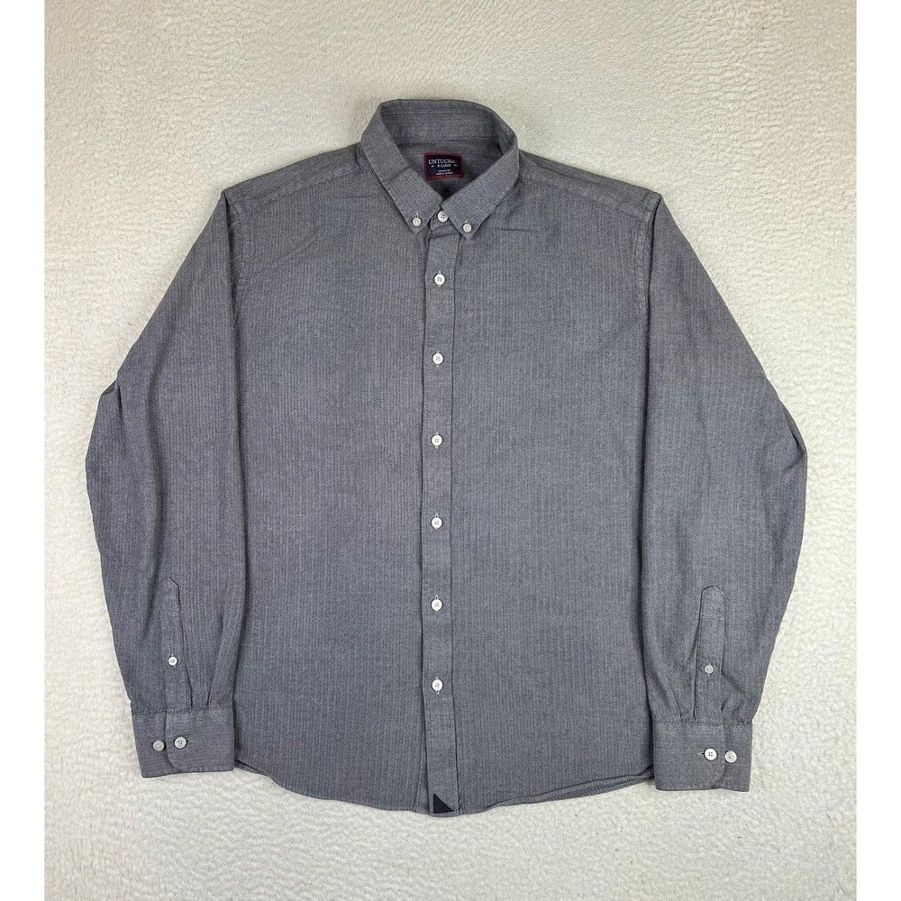 UNTUCKit Librando Mens XL Gray Herringbone Cotton Long Sleeve Button Up Shirt